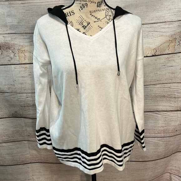 Angel Hooded Sweater Lightweight Cotton Blend Striped Drawstring Size XS - Picture 1 of 8